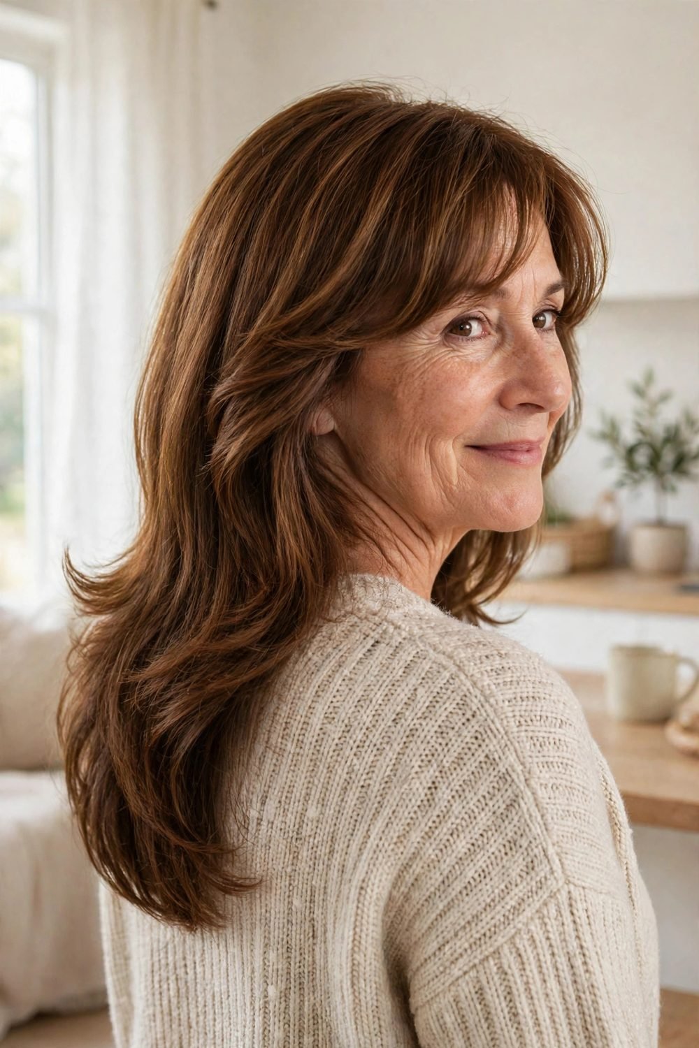 Haircut with side bangs for women over 50: Long U Cut With Side Bangs That Grow Out Kindly